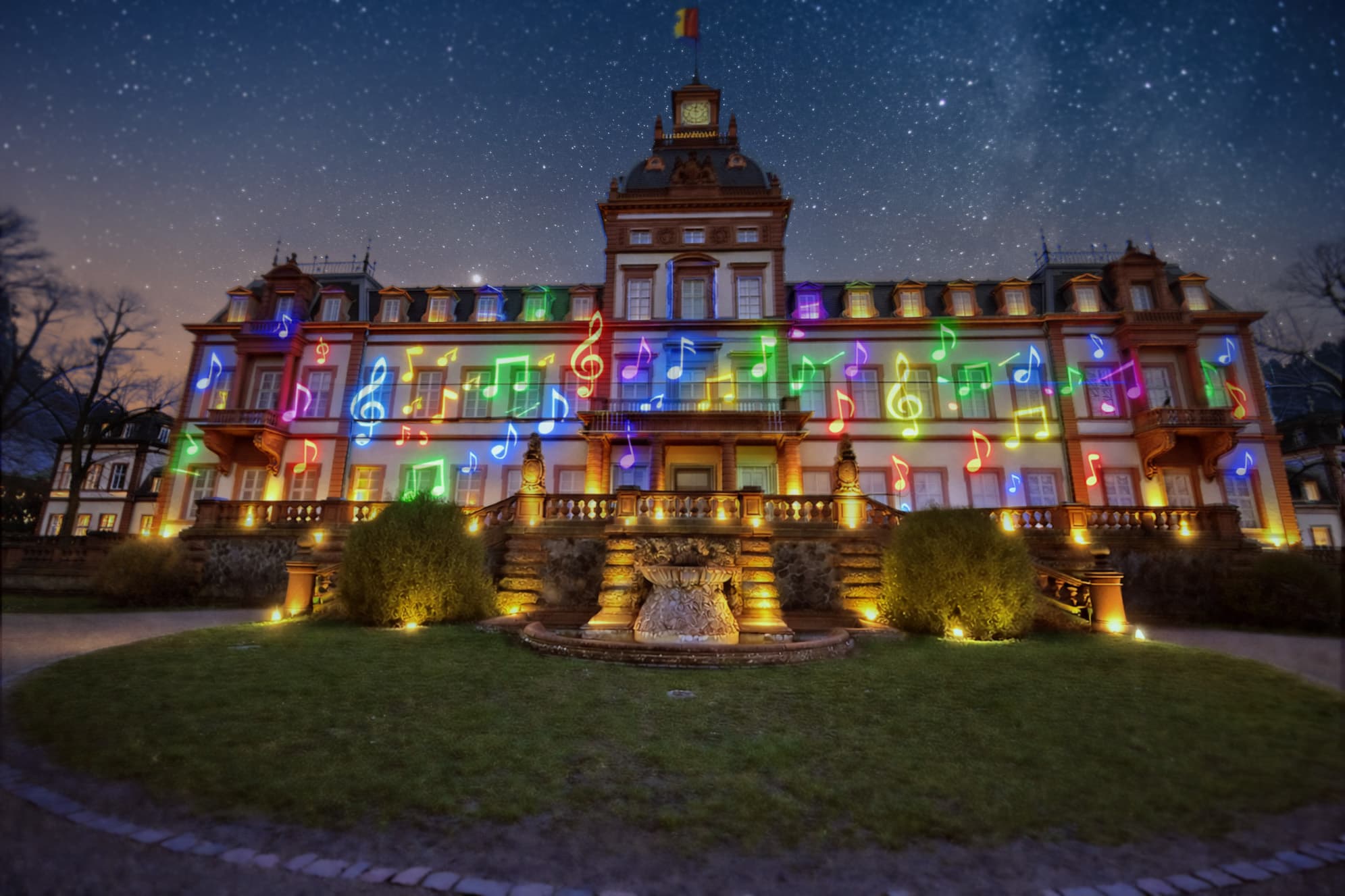 Lichtshow auf der Schlossfassade